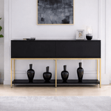 Dressoirs - Modern Dressoir Zwart Lord 150x30x80 - Gouden Frame - Twee Vakken - Dimehouse