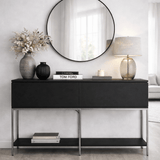 Dressoirs - Modern Dressoir Zwart Lord 150x30x80 - Zilver Frame - Twee Vakken - Dimehouse