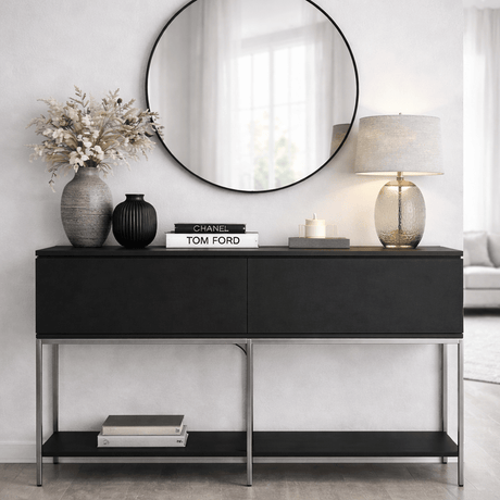 Cómoda-moderna-Black-Lord-150x30x80---Marco-plateado---Dos-compartimentos