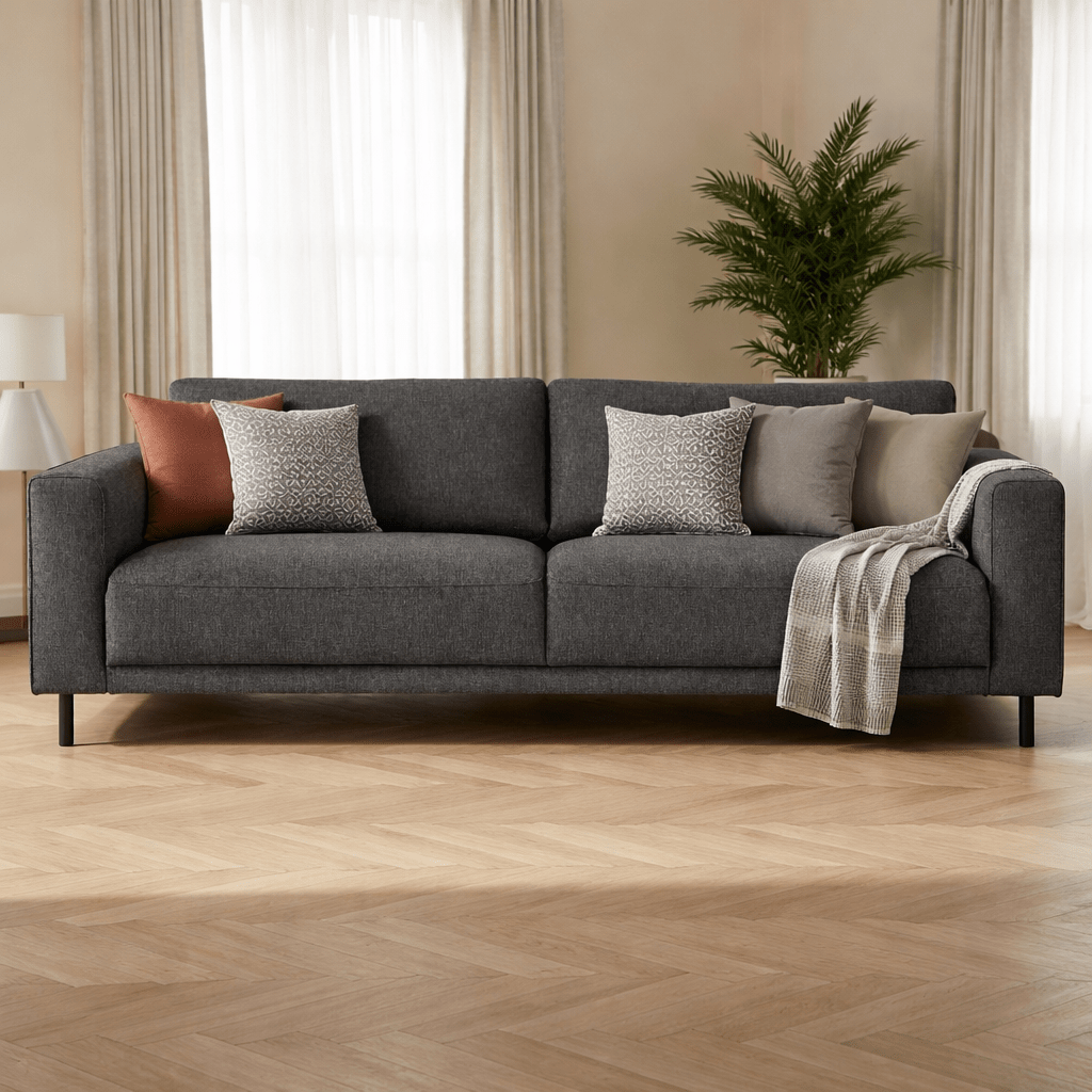 Banken - Moderne 3 - zits Bank Antraciet Stof Aniko 213x90x78 cm - Dimehouse