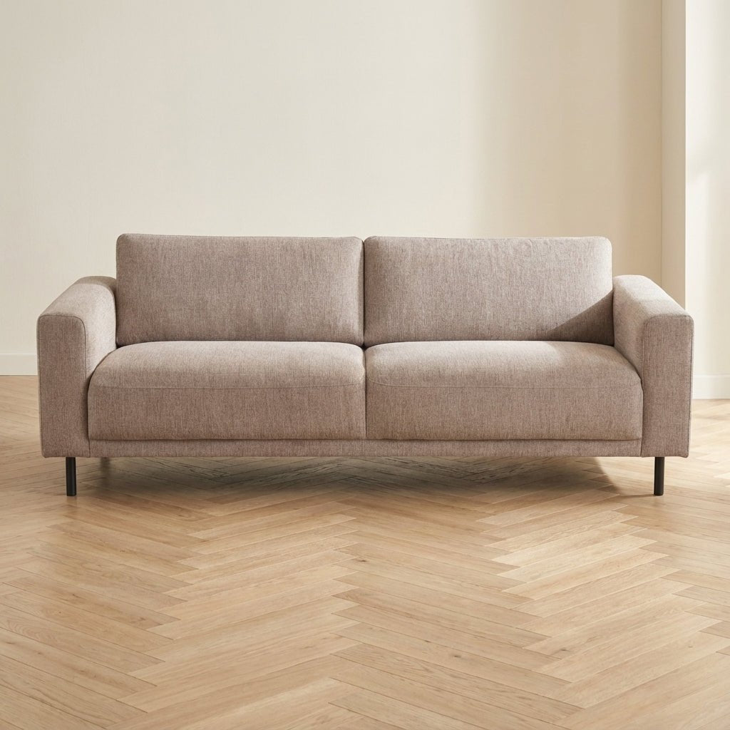 Moderne 3-zits Bank Taupe Stof Aniko 213x90x78 cm sfeerfoto in modern interieur