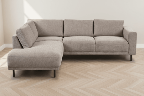 Moderne 3-zits Hoekbank Links Taupe Stof Aniko met Lounger 240x197x78 cm