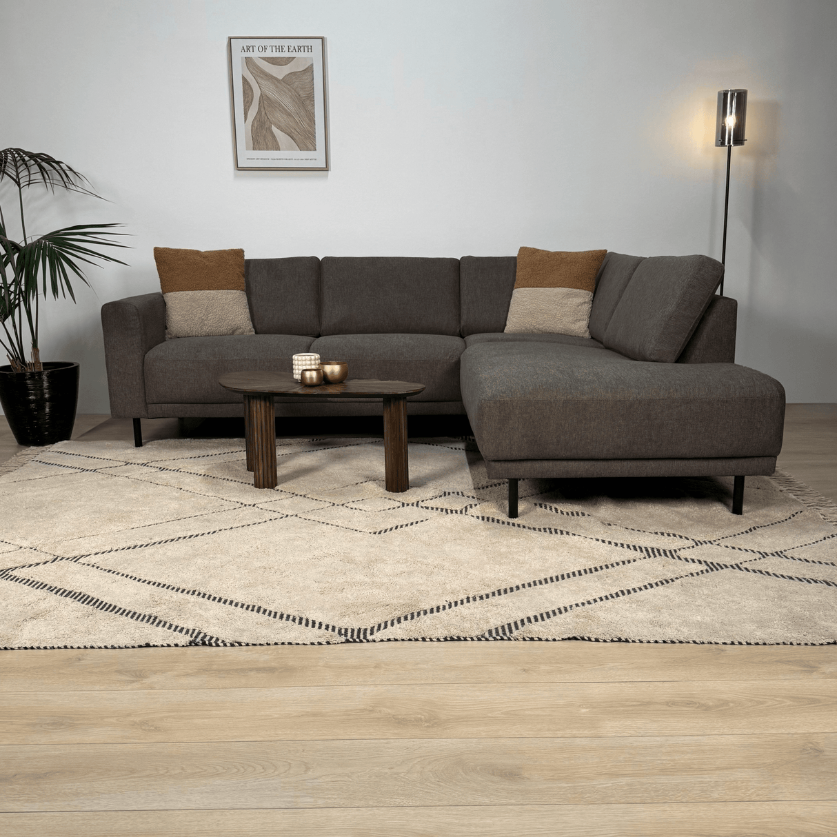Moderne 3-zits hoekbank met Lounger Antraciet Stof Aniko rechts 240x197x78 cm