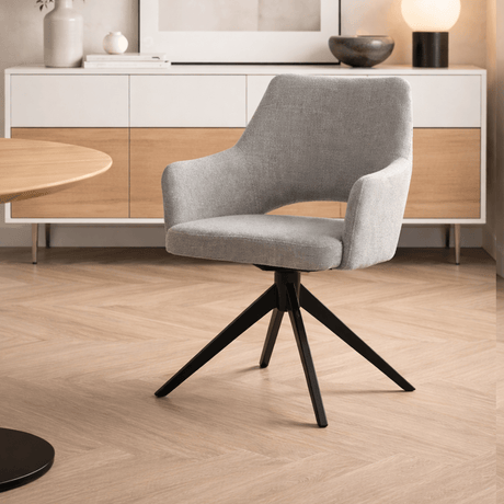 Silla de comedor giratoria moderna gris de tela Sid - Con reposabrazos 