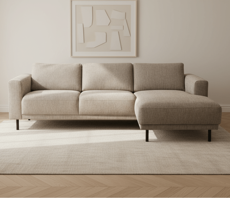 Moderne Hoekbank Rechts Taupe Stof Aniko met Chaise Longue 238x142x78 cm