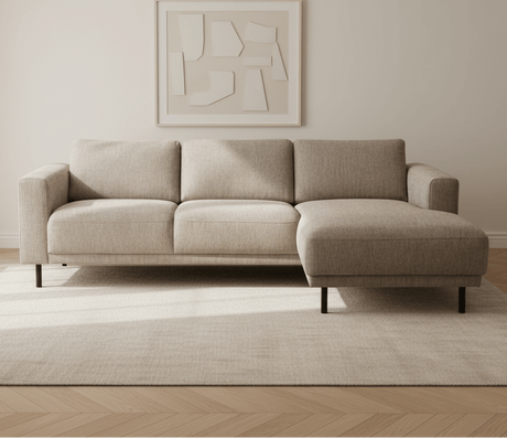 Moderne Hoekbank Rechts Taupe Stof Aniko met Chaise Longue 238x142x78 cm