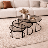 Salontafels - Moderne Salontafel Set van 3 Uru Zwart - Grijs Glas - 80/60/42 cm - Dimehouse