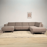 Moderne U-Bank Hoekbank Rechts Taupe Stof Aniko 310x197x78 cm