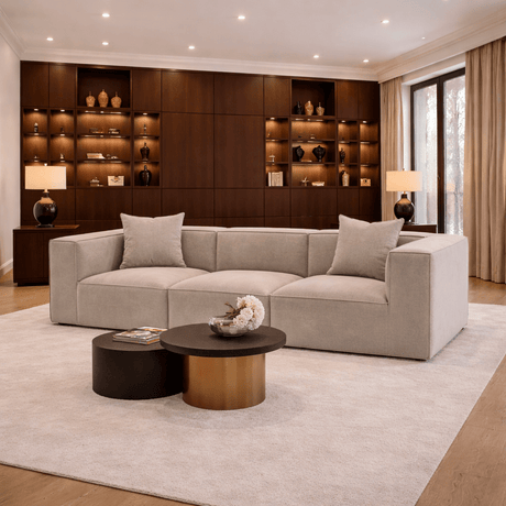 Sofá modular XXL de 3 plazas Sora 325 cm de ancho en lino beige 