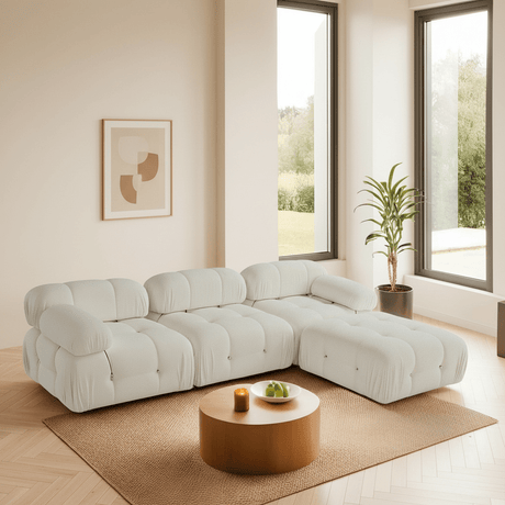 Sofá esquinero modular XXL Bubble con otomana - bouclé blanco