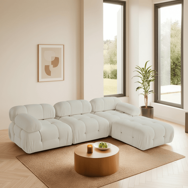 Sofá esquinero modular XXL Bubble con otomana - bouclé blanco