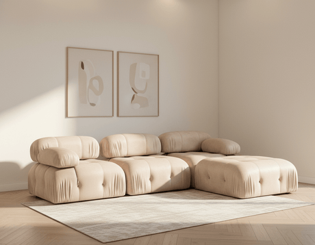 Sofá esquinero modular XXL Bubble con otomana - terciopelo beige