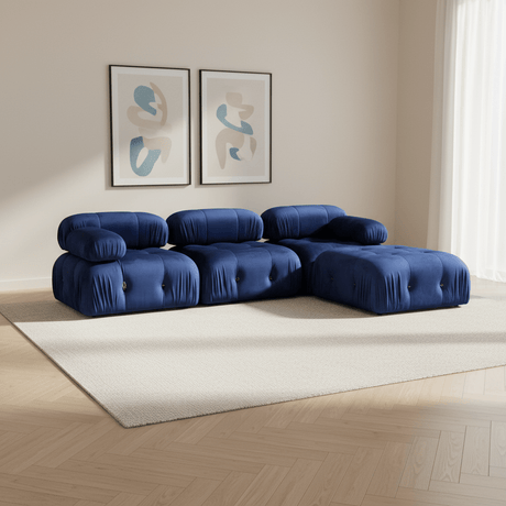 Sofá esquinero modular XXL Bubble con otomana - terciopelo azul