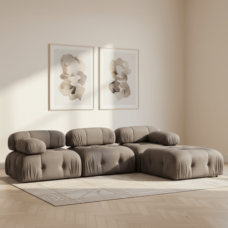 Sofá esquinero modular XXL Bubble con otomana - gris terciopelo