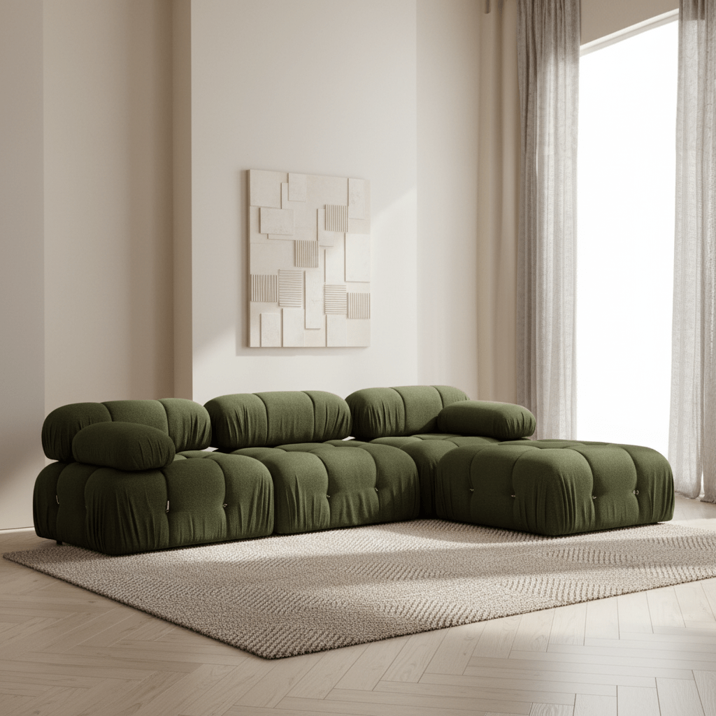 Sofá esquinero modular XXL Bubble con otomana - terciopelo verde