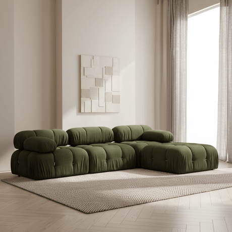 Sofá esquinero modular XXL Bubble con otomana - terciopelo verde