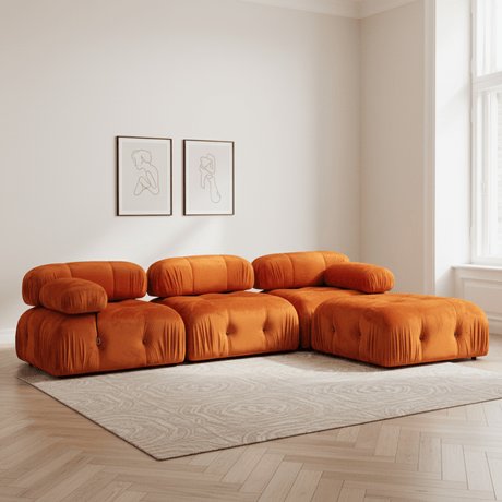 Sofá esquinero modular XXL Bubble con otomana - terciopelo naranja