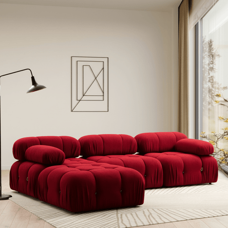 Sofá esquinero modular XXL Bubble con otomana - terciopelo rojo