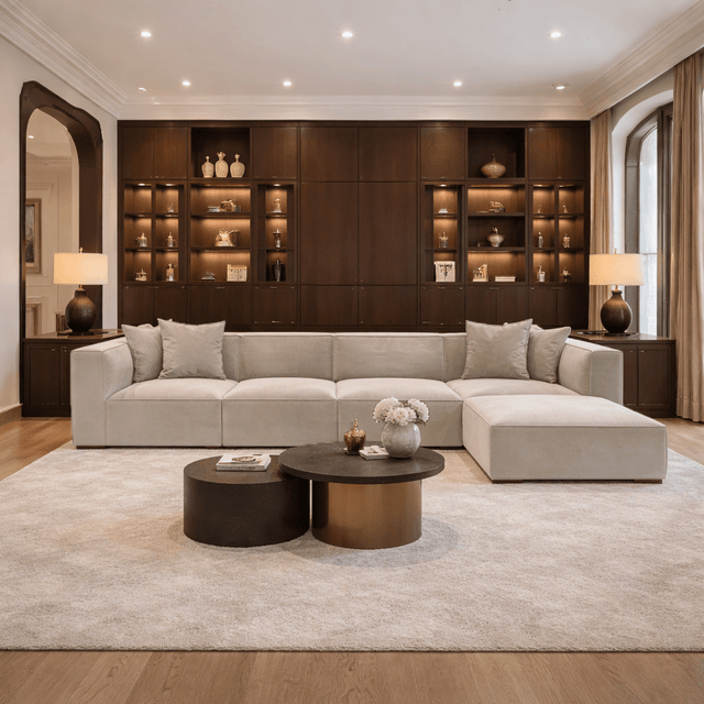 Banken - Modulaire XXL hoekbank beige linnen 430 cm breed Sora - Dimehouse
