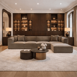 Banken - Modulaire XXL hoekbank taupe linnen 430 cm breed Sora - Dimehouse