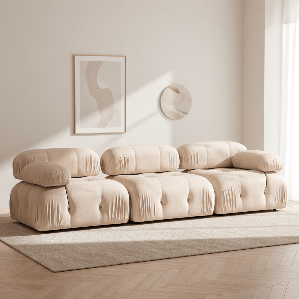 Sofá modular 3 plazas Bubble terciopelo beige