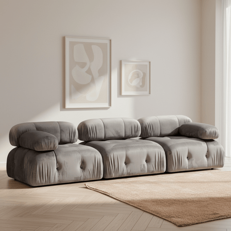 Sofá modular 3 plazas Bubble terciopelo gris