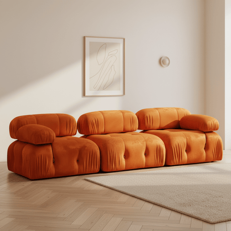 Sofá modular 3 plazas Bubble terciopelo naranja
