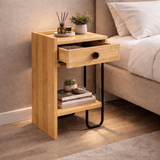 Nachtkastjes - Nachtkastje Sirius Left Eik Melamine 32x61x30 cm - Dimehouse