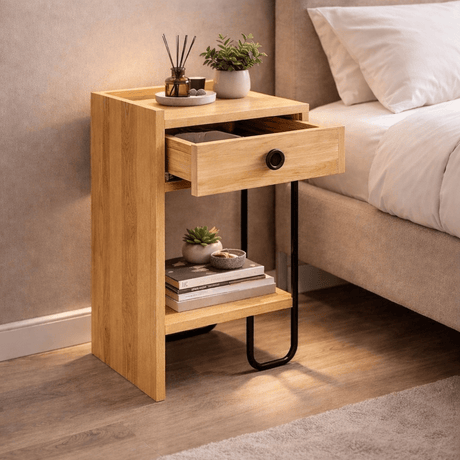 Mesa de noche Sirius de roble izquierdo melamine 32x61x30 cm