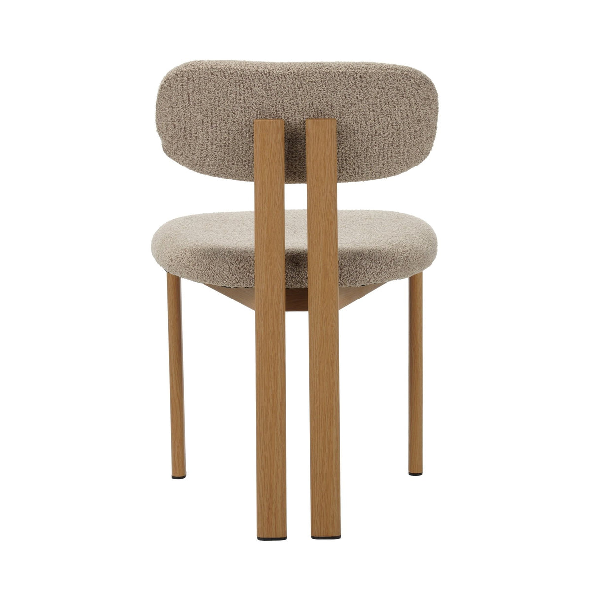 Silla de comedor Japandi Miyo Bouclé color arena - Estructura de aspecto roble 