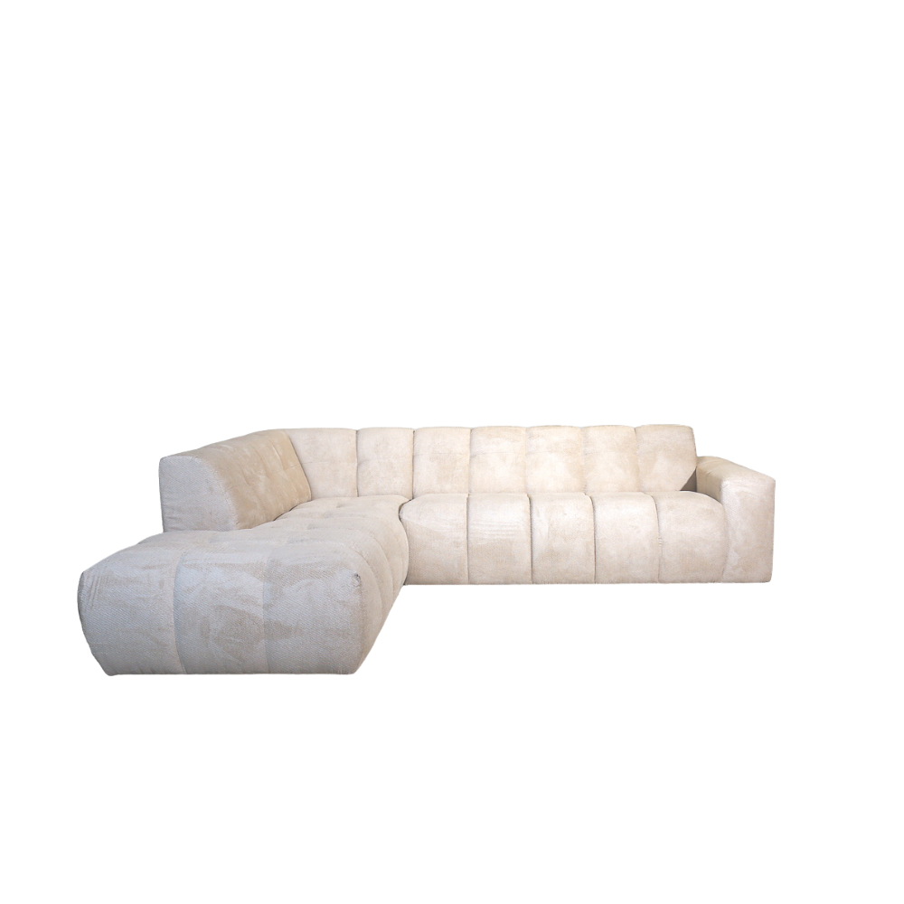 Sofá de esquina con chaise longue en tela bouclé beige Nova – izquierda