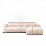 Sofás-Sofá rinconera con salón tejido textura terciopelo beige - rayas - derecha - Brix-Dimehouse