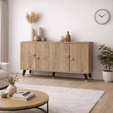 Aparador-Aparador moderno aspecto roble zafiro-oro 120 cm melamina Ahart-Dimehouse
