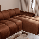 Sofás-Sofá rinconera con salón tejido textura terciopelo cobre - rayas - derecha - Brix -Dimehouse