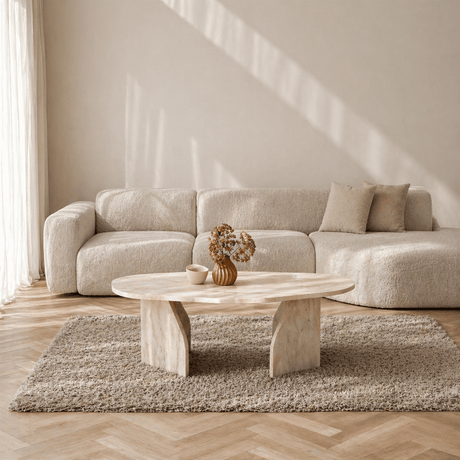 Mesa de salón orgánica de nogal con estante de melamina - 105x65 cm 