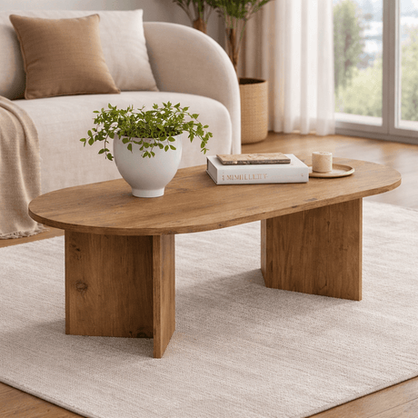 Salontafels - Salontafel dennenhout melamine boogvorm Koda 119x60 cm - Dimehouse