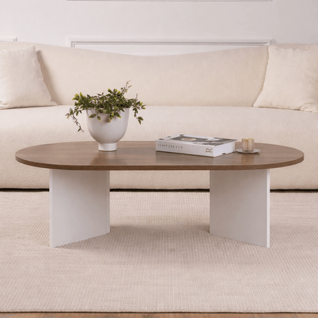 Salontafels - Salontafel walnoot wit melamine boogvorm Koda 119x60 cm - Dimehouse