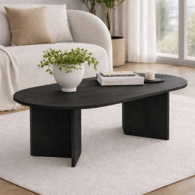 Salontafels - Ovale salontafel Zwart melamine - Japandi - 119x60 cm - Sota - Dimehouse
