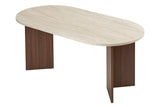 Mesa de comedor ovalada con tapa de travertino - melamina nogal - 180x89,5x75 cm - Sota