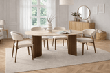 Mesa de comedor ovalada con tapa de travertino - melamina nogal - 180x89,5x75 cm - Sota
