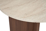 Mesa de comedor ovalada con tapa de travertino - melamina nogal - 180x89,5x75 cm - Sota