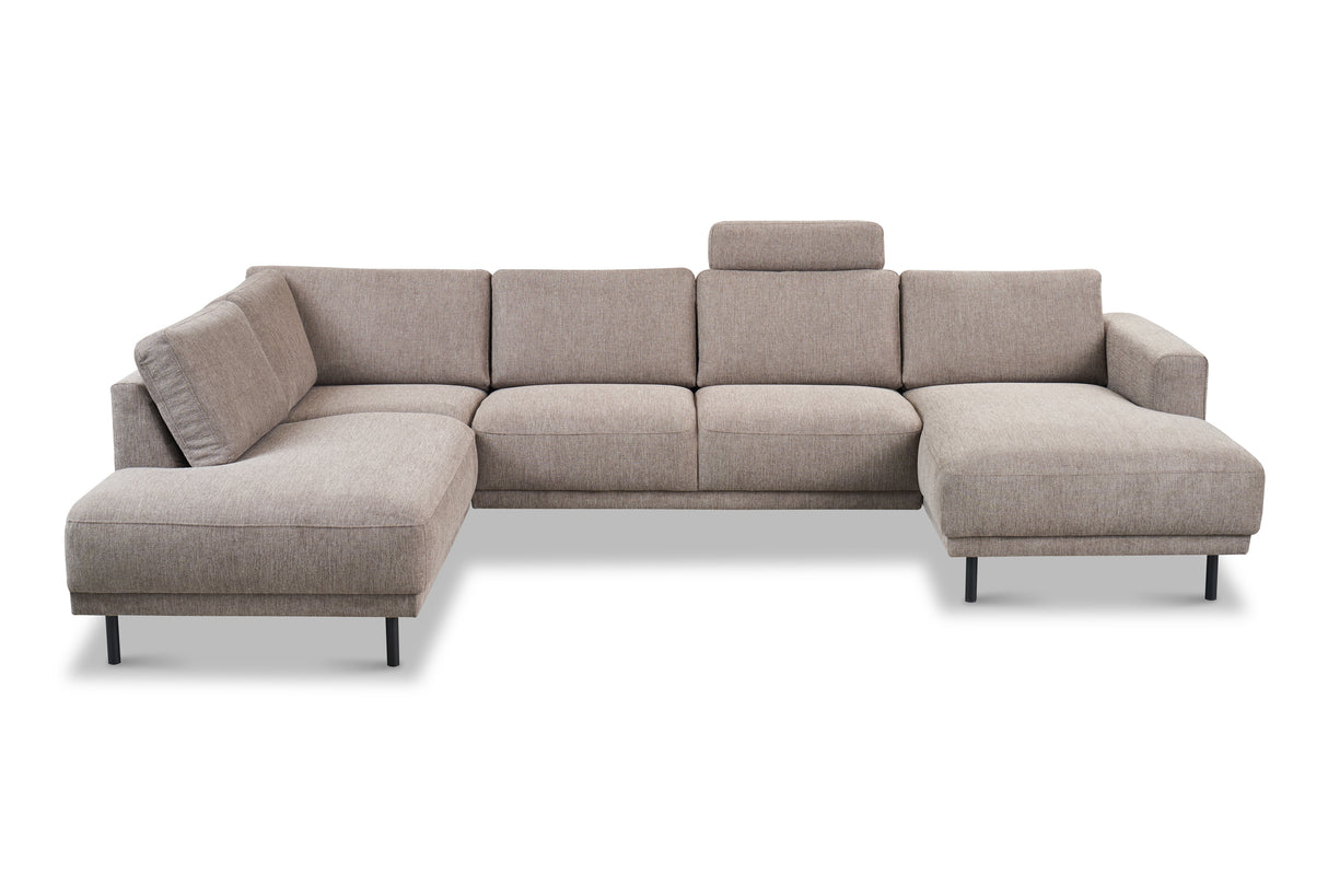 Moderne U-Bank Hoekbank Links Taupe Stof Aniko 310x197x78 cm
