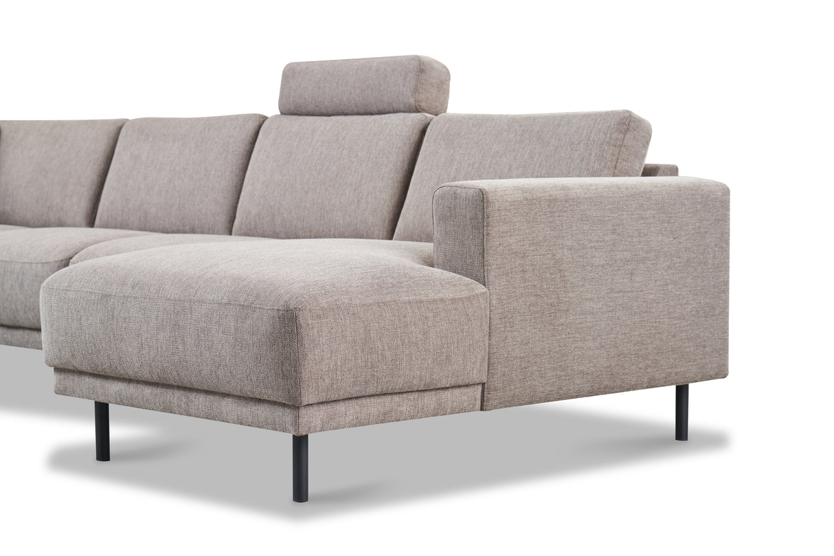 Moderne U-Bank Hoekbank Links Taupe Stof Aniko 310x197x78 cm