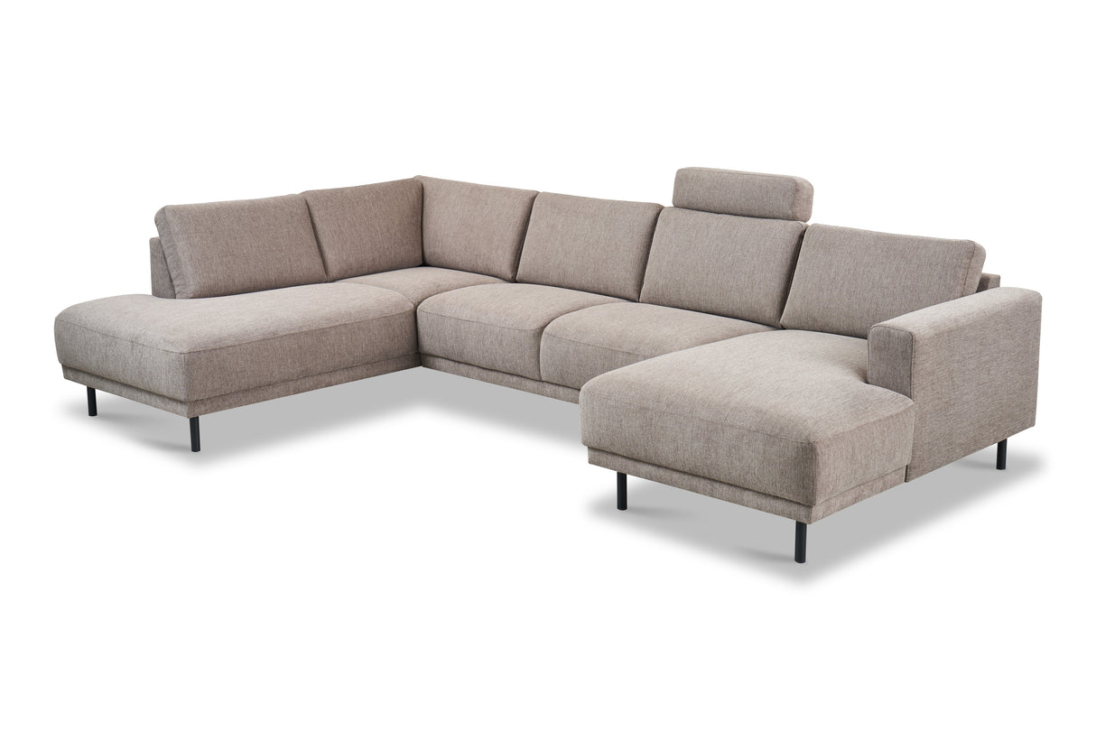 Moderne U-Bank Hoekbank Links Taupe Stof Aniko 310x197x78 cm