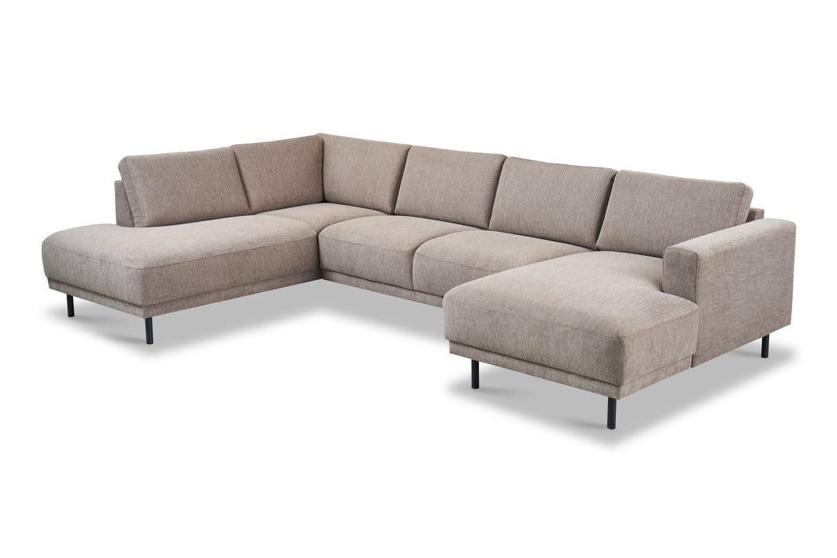 Moderne U-Bank Hoekbank Links Taupe Stof Aniko 310x197x78 cm