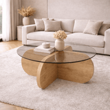 Mesa de salón Aris Redonda 75 cm Vidrio - Melamina de Roble 