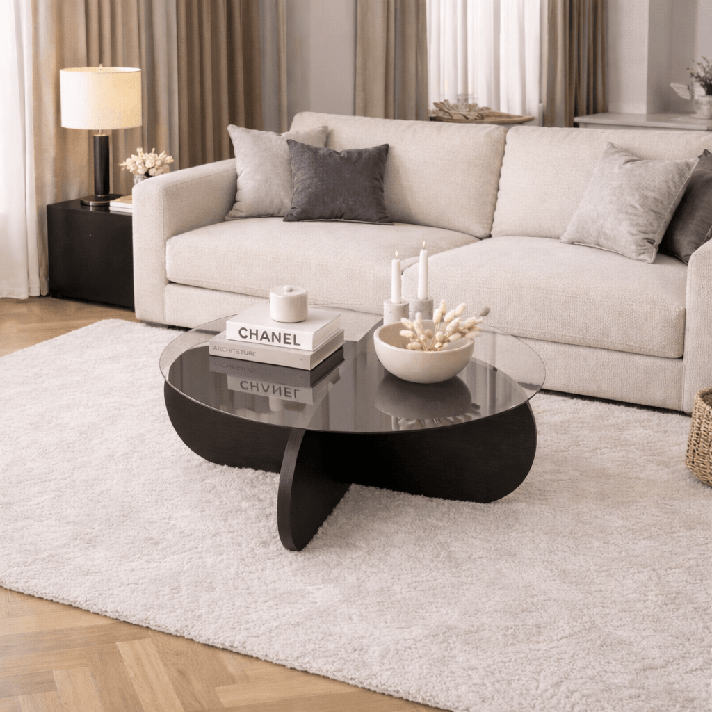 Mesa de salón Aris Redonda 75 cm Vidrio Tinte - Estructura Negra 