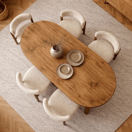Mesa de comedor ovalada de melamina Pino - Japandi - 200x89,5x75 cm - Sota