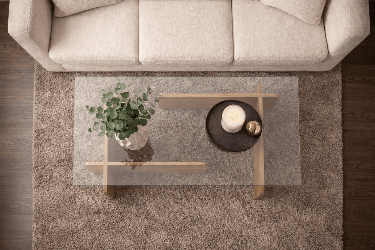 Salontafels - Salontafel Naturel Glas Opal 105x65x30 cm - Dimehouse