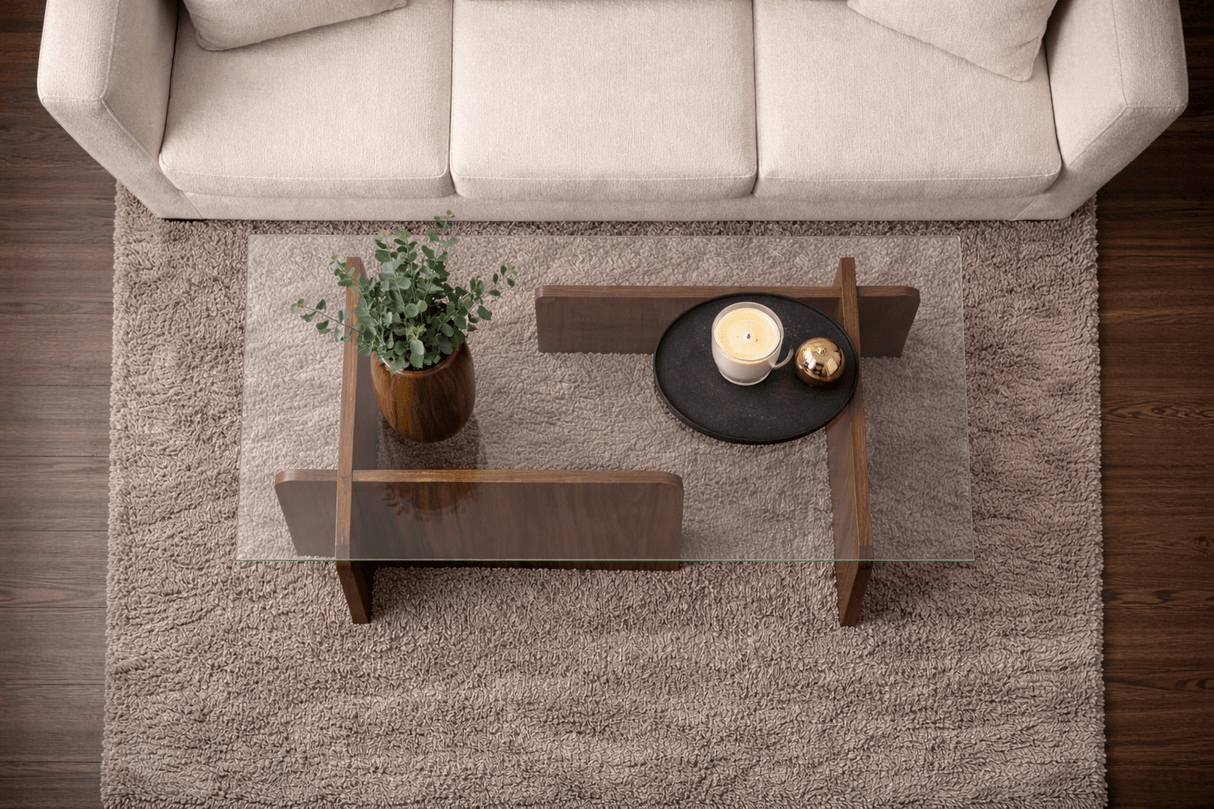 Mesa de salón Natural Nogal Vidrio Opal 105x65x30 cm 